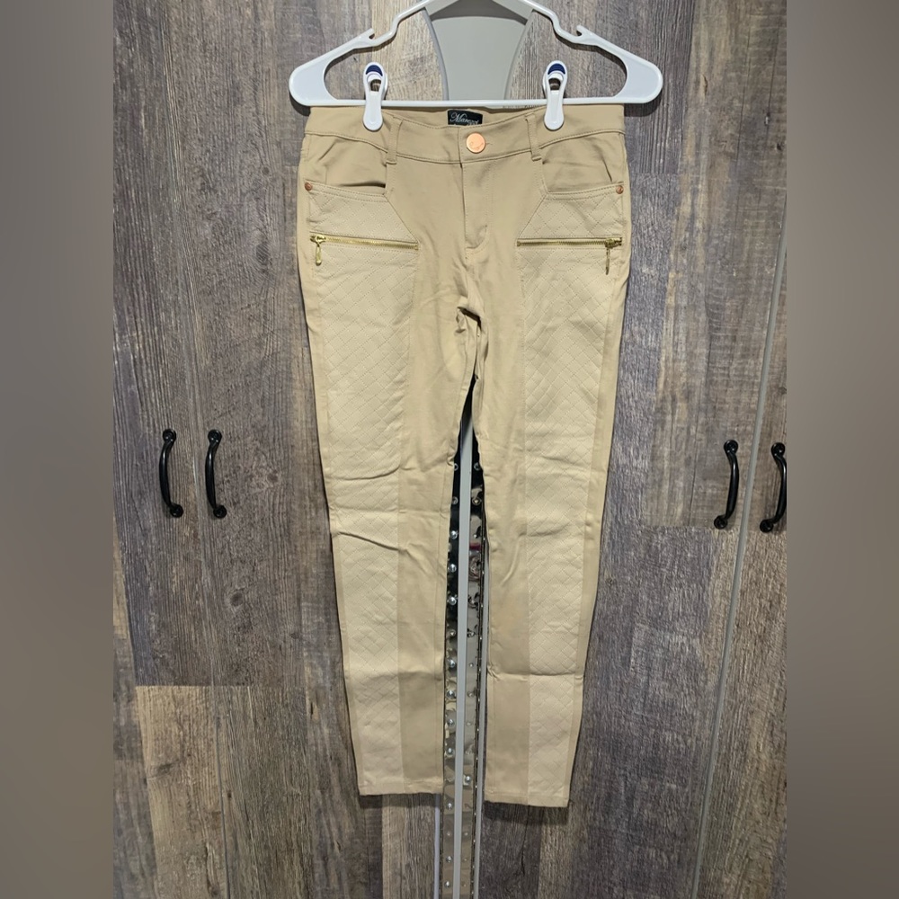 Marezzi Cream Beige Faux Leather Pleather Leggings Pants Size Large